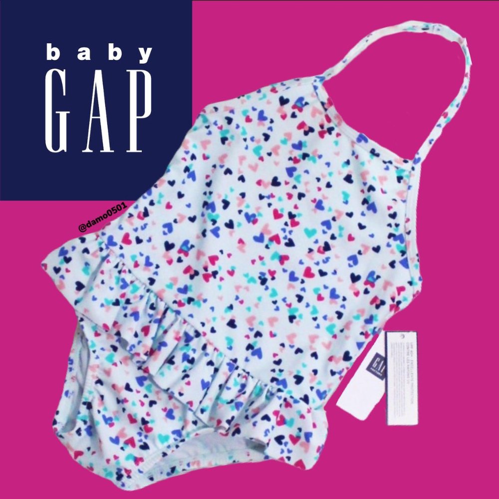 NWT Baby Gap Heart ❤️ Print Teal Halter Swimsuit - Picture 1 of 10